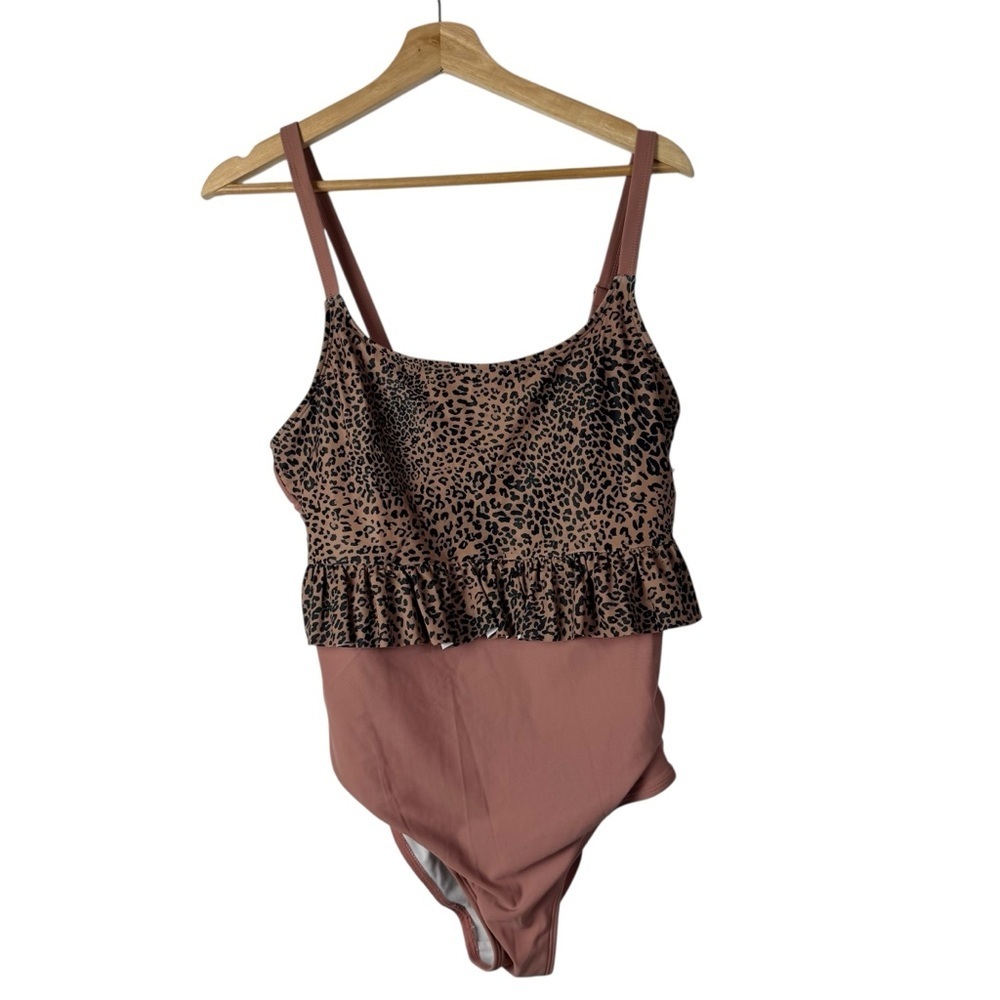 Shein Leopard & Pink Two Tone‎ One Piece Ruffle Swimsuit 1X